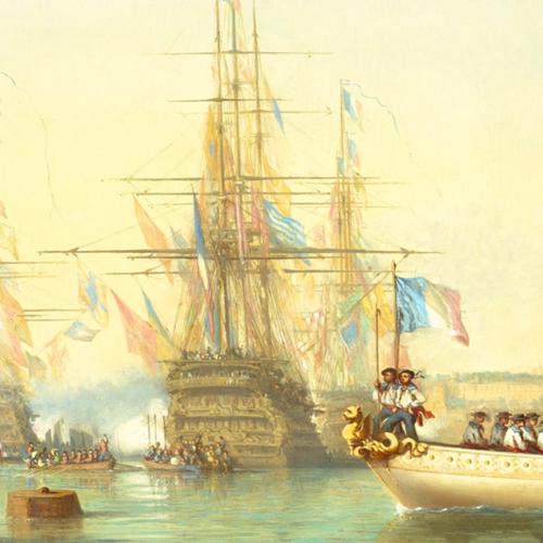 Papier peint ancien marine, Chaloupe en rade de Brest le 30 août 1843