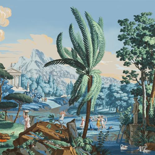 Papier peint ancien scène historique du paysage de Télémaque dans l'ile de Calypso - Partie 4