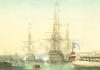 Papier peint ancien marine, Chaloupe en rade de Brest le 30 août 1843 Couleur : Pastel