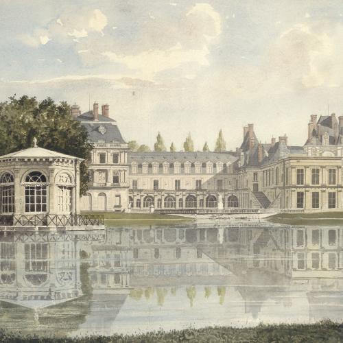 Papier peint ancien Paysage & jardin, Vue de l'étang de Fontainebleau