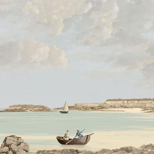 Papier peint ancien marine, Paysage de bord de mer  la baie de Saint-Malo 