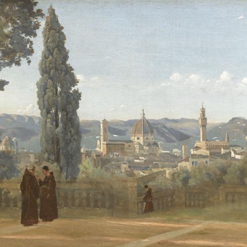 Papier peint ancien scène italienne, Florence-Vue prise des jardins de Boboli