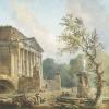 Papier peint ancien Paysage &  jardin avec ruine d'un temple Romain