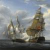 Papier peint ancien marine, Combat de la Frégate française, La canonnière contre le vaisseau anglais le Tremendous