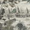 Papier peint ancien paysage d'Asie : Colonnade de l'entrée ouest et vue générale d'Angkor Vat