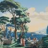 Papier peint ancien scène historique du paysage de Télémaque dans l'ile de Calypso - Partie 3
