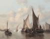 Papier peint ancien marine : Arrivée de hauts personnages dans un port hollandais du 17 ème siècle Couleur : Sépia