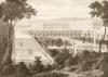 Papier peint panoramique Vue de l'Orangerie, des escaliers des Cent-Marches et du Château de Versailles vers 1695 Couleur : Sépia