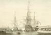 Papier peint ancien marine, Chaloupe en rade de Brest le 30 août 1843 Couleur : Sépia