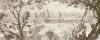 Papier peint ancien d'un paysage d'Asie : Colonnade de l'entrée ouest et vue générale d'Angkor Vat Couleur : Sépia
