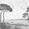 Papier peint panoramique Paysage de bord de mer  la baie de Saint-Malo  Couleur : Grisaille
