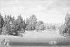 Papier peint panoramique Le Parc du château de Malmaison Couleur : Grisaille