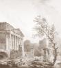 Papier peint panoramique Paysage avec la ruine d'un temple Romain Couleur : Sépia
