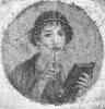 Papier peint décoratif pompéien Portrait de jeune femme dite Sappho Couleur : Grisaille