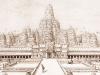 Papier peint paysage ancien d'un paysage d'Asie : Vue générale des façades orientales de Bayon, prise de l'entrée des terrasses Couleur : Sépia